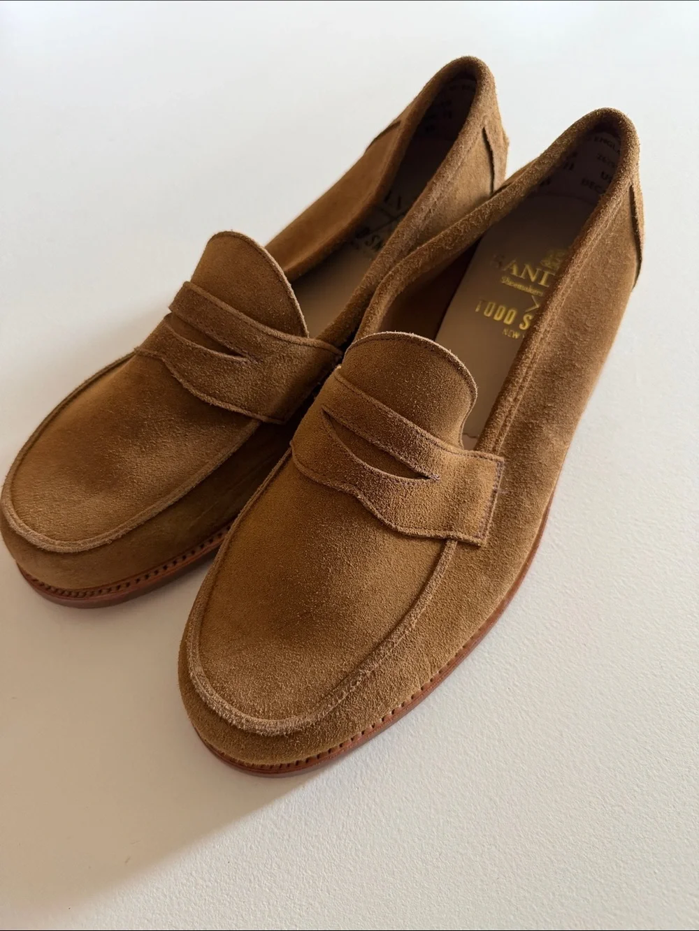 Todd Snyder X Sanders Suede Penny Loafers - Tan Brown Sz 8.5. Bag6